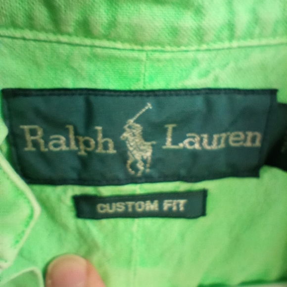 Ralph Lauren Men's Medium Shirt Neon Green Casual Small Polo Pony Button Up - Picture 7 of 9